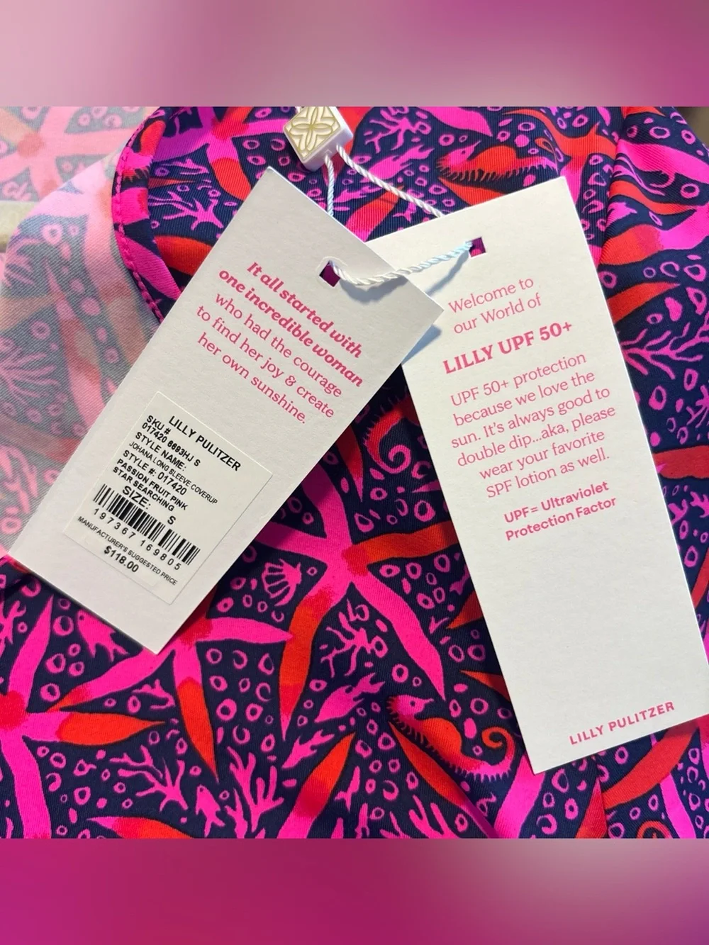 Lilly Pulitzer Johana Long sleeve Coverup Passion Fruit Pink Small NWT #017420